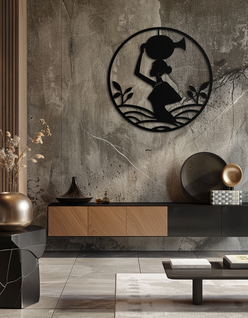 Load image into Gallery viewer, African Woman Carrying Vase Metal Wall Art – Tribal Silhouette Steel Decor for Cultural and Ethnic Interiors- KAF342
