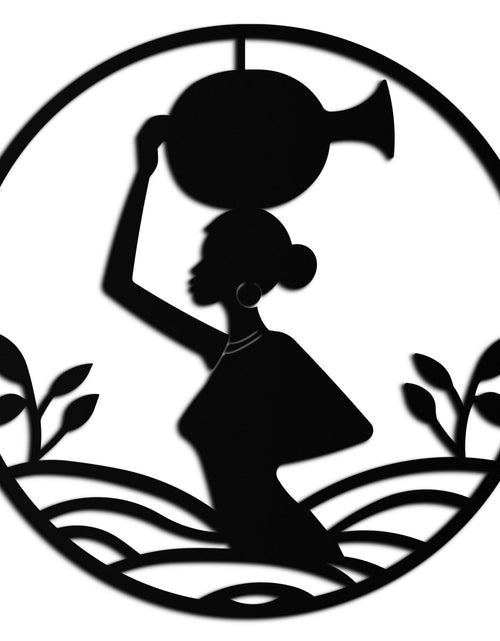 Load image into Gallery viewer, African Woman Carrying Vase Metal Wall Art – Tribal Silhouette Steel Decor for Cultural and Ethnic Interiors- KAF342
