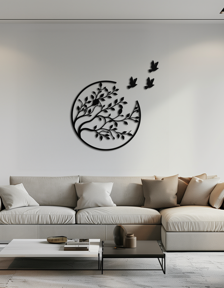 Flying Birds from Branch Metal Wall Art – Nature-Inspired Silhouette Steel Decor for Elegant Interiors- KAF343