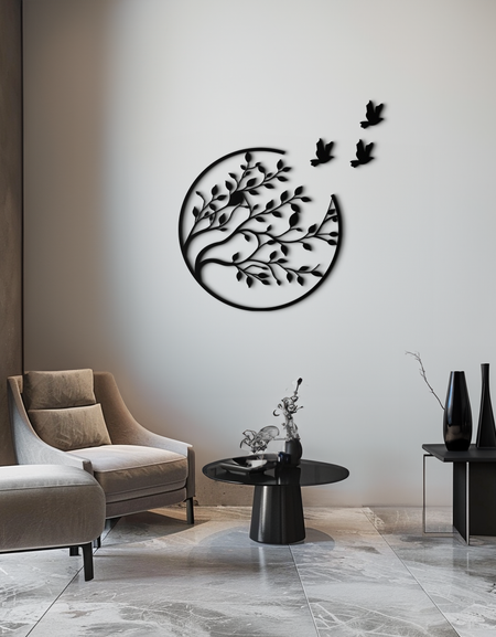 Flying Birds from Branch Metal Wall Art – Nature-Inspired Silhouette Steel Decor for Elegant Interiors- KAF343