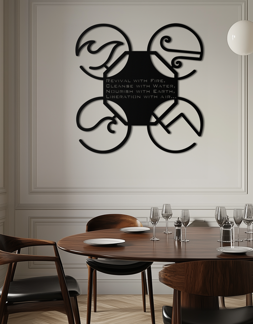 Resmi Galeri görüntüleyicisine yükleyin, Dört Element Motto Metal Duvar Sanatı – Toprak, Hava, Ateş, Su Modern Manevi Dekor İçin Çelik Siluet - KAF344
