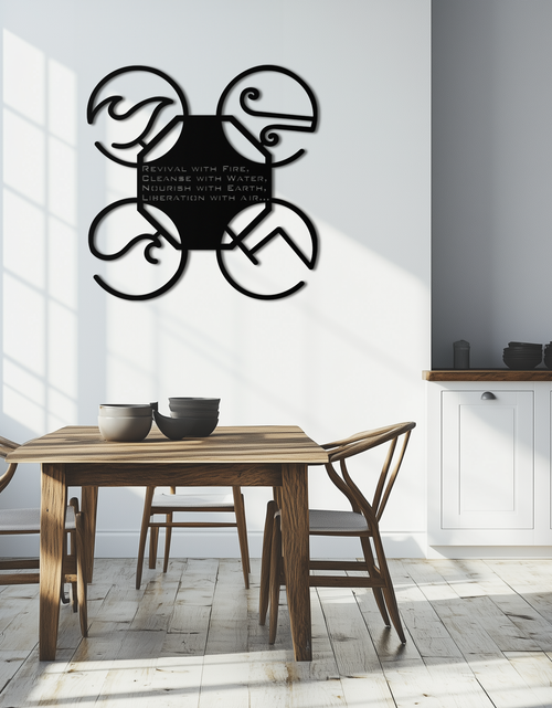 Resmi Galeri görüntüleyicisine yükleyin, Dört Element Motto Metal Duvar Sanatı – Toprak, Hava, Ateş, Su Modern Manevi Dekor İçin Çelik Siluet - KAF344
