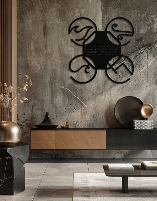 Resmi Galeri görüntüleyicisine yükleyin, Dört Element Motto Metal Duvar Sanatı – Toprak, Hava, Ateş, Su Modern Manevi Dekor İçin Çelik Siluet - KAF344
