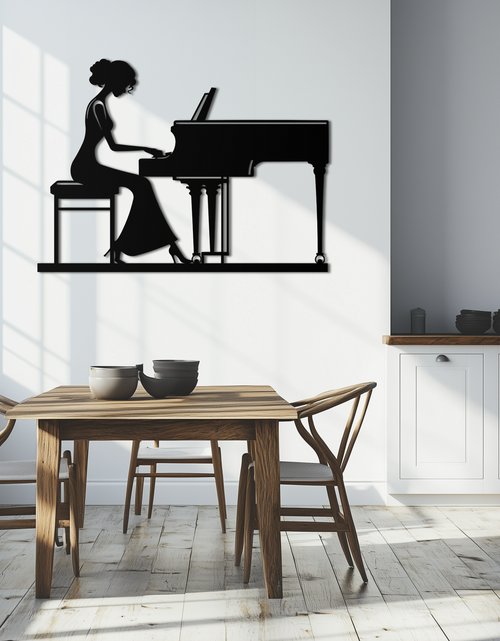 Load image into Gallery viewer, Pianist Woman Metal Wall Art – Elegant Music-Inspired Steel Silhouette for Modern Home Decor- KAF345
