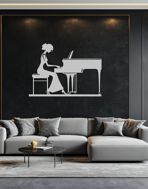 Load image into Gallery viewer, Pianist Woman Metal Wall Art – Elegant Music-Inspired Steel Silhouette for Modern Home Decor- KAF345
