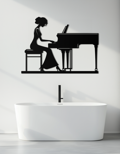 Load image into Gallery viewer, Pianist Woman Metal Wall Art – Elegant Music-Inspired Steel Silhouette for Modern Home Decor- KAF345

