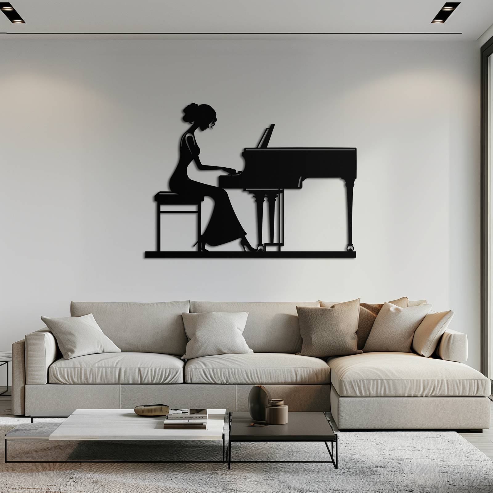 Pianist Woman Metal Wall Art – Elegant Music-Inspired Steel Silhouette for Modern Home Decor- KAF345