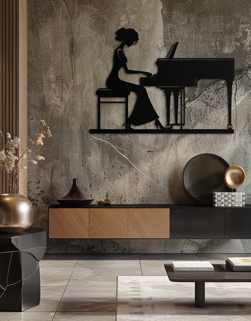 Load image into Gallery viewer, Pianist Woman Metal Wall Art – Elegant Music-Inspired Steel Silhouette for Modern Home Decor- KAF345
