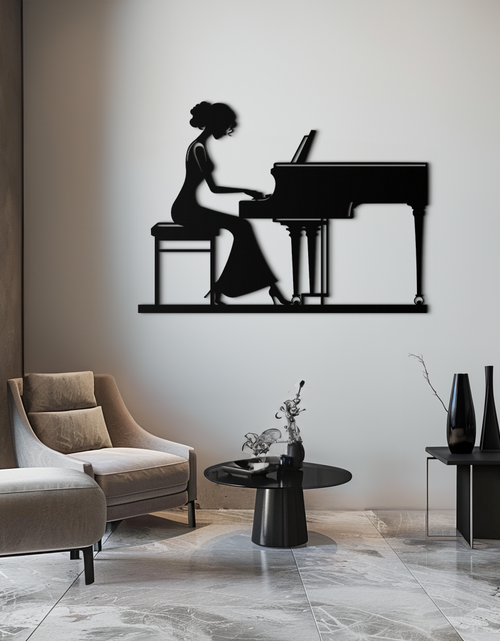 Load image into Gallery viewer, Pianist Woman Metal Wall Art – Elegant Music-Inspired Steel Silhouette for Modern Home Decor- KAF345
