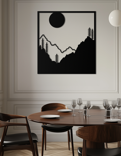 Load image into Gallery viewer, Moonlit Mountain Landscape Metal Wall Art – Modern Square Forest Scene Silhouette for Rustic Nature Decor- KAF346
