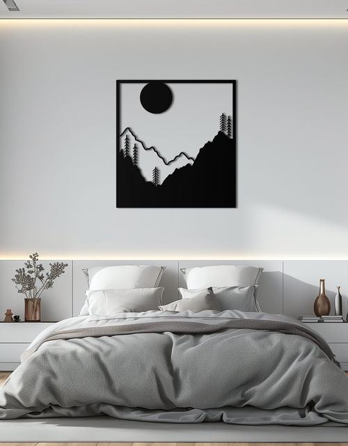 Load image into Gallery viewer, Moonlit Mountain Landscape Metal Wall Art – Modern Square Forest Scene Silhouette for Rustic Nature Decor- KAF346
