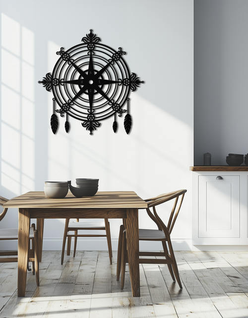 Resmi Galeri görüntüleyicisine yükleyin, Süslü Pusula Gül Metal Duvar Sanatı – Denizci ve Boho Dekoru için Tüylü Dekoratif Mat Siyah Çelik - KAF347
