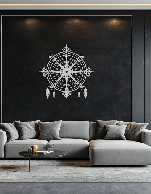 Resmi Galeri görüntüleyicisine yükleyin, Süslü Pusula Gül Metal Duvar Sanatı – Denizci ve Boho Dekoru için Tüylü Dekoratif Mat Siyah Çelik - KAF347
