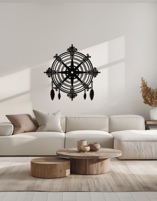 Resmi Galeri görüntüleyicisine yükleyin, Süslü Pusula Gül Metal Duvar Sanatı – Denizci ve Boho Dekoru için Tüylü Dekoratif Mat Siyah Çelik - KAF347

