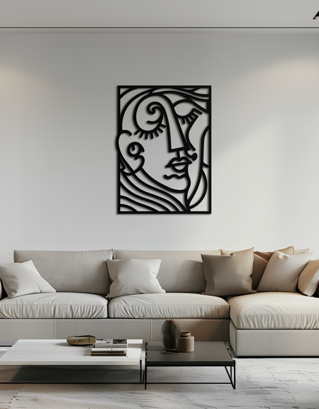 Soyut Yüz Silüeti Metal Duvar Sanatı – Çağdaş İç Mekanlar İçin Modern Minimalist Çizgi Sanatı - KAF348