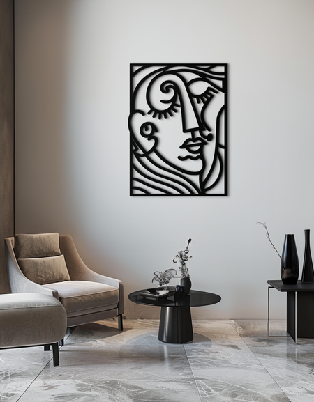 Soyut Yüz Silüeti Metal Duvar Sanatı – Çağdaş İç Mekanlar İçin Modern Minimalist Çizgi Sanatı - KAF348