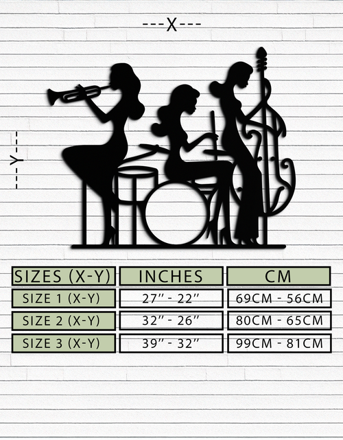 Load image into Gallery viewer, Jazz Trio Women Metal Wall Art – Musical Female Silhouette Band Playing Instruments in Black Steel- KAF349
