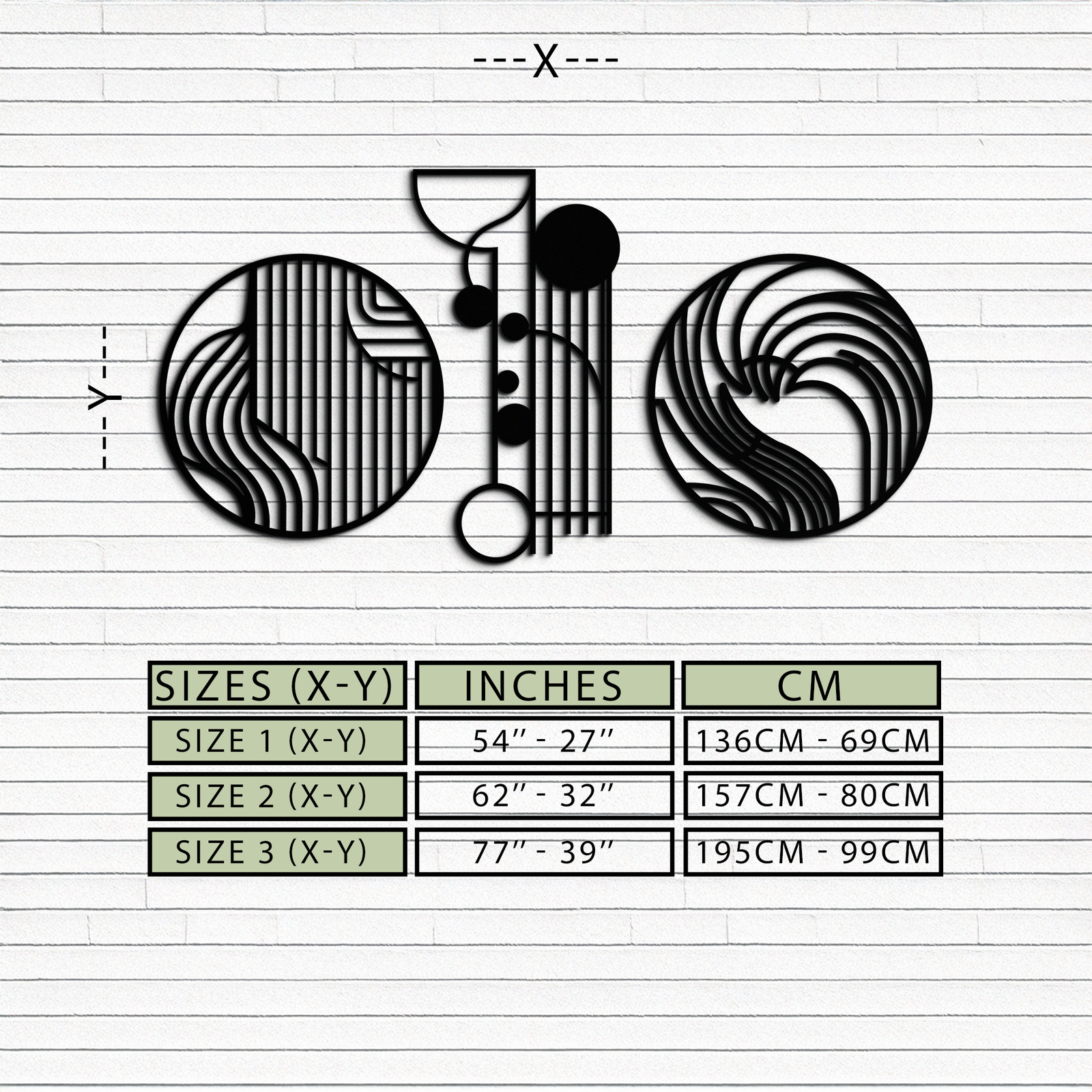 Soyut Geometrik Üçlü Metal Duvar Sanatı – Modern Daire ve Çizgi Desenli Minimalist Çelik Dekor Seti- KAF351