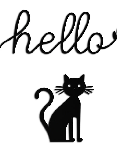 Load image into Gallery viewer, Hello Cat Metal Wall Art – Whimsical Welcome Sign with Cat Silhouette for Entryway or Living Room- KAF352

