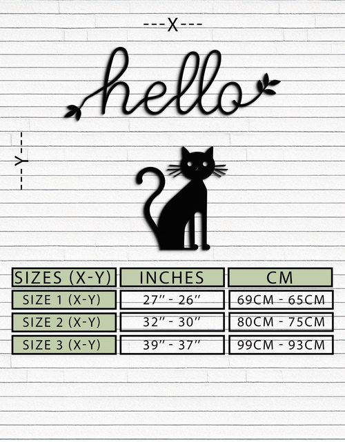 Load image into Gallery viewer, Hello Cat Metal Wall Art – Whimsical Welcome Sign with Cat Silhouette for Entryway or Living Room- KAF352

