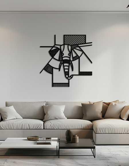 Geometric Elephant Metal Wall Art – Abstract Safari Animal Silhouette for Modern Interiors- KAF353