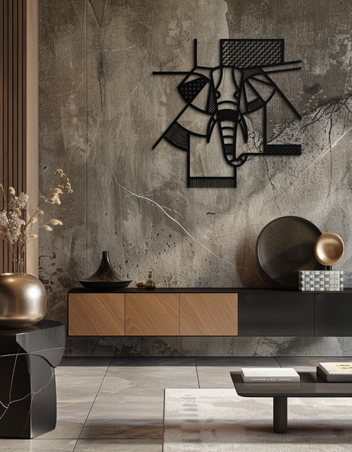Load image into Gallery viewer, Geometric Elephant Metal Wall Art – Abstract Safari Animal Silhouette for Modern Interiors- KAF353
