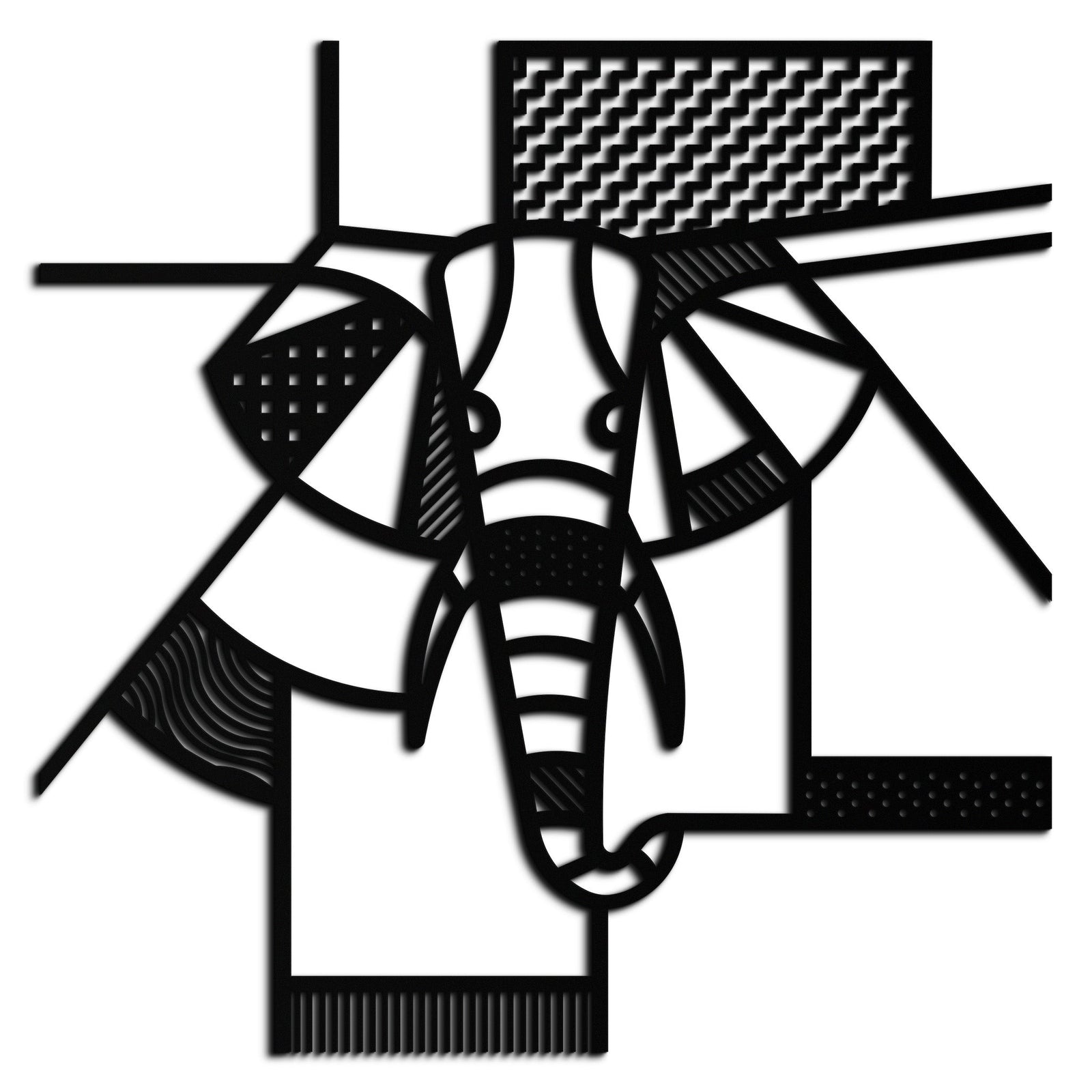 Geometric Elephant Metal Wall Art – Abstract Safari Animal Silhouette for Modern Interiors- KAF353