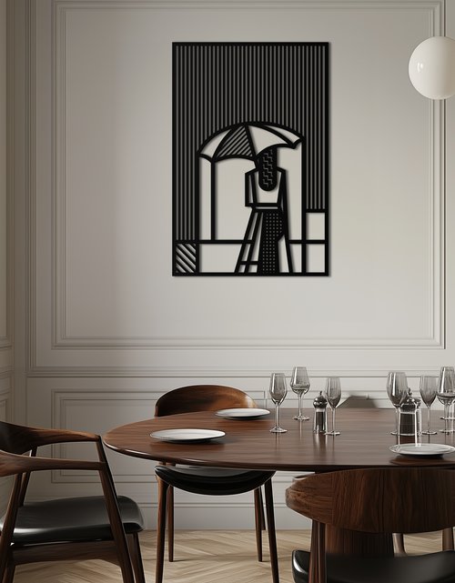 Load image into Gallery viewer, Woman with Umbrella Abstract Metal Wall Art – Modern Rainy Day Silhouette Steel Decor- KAF354
