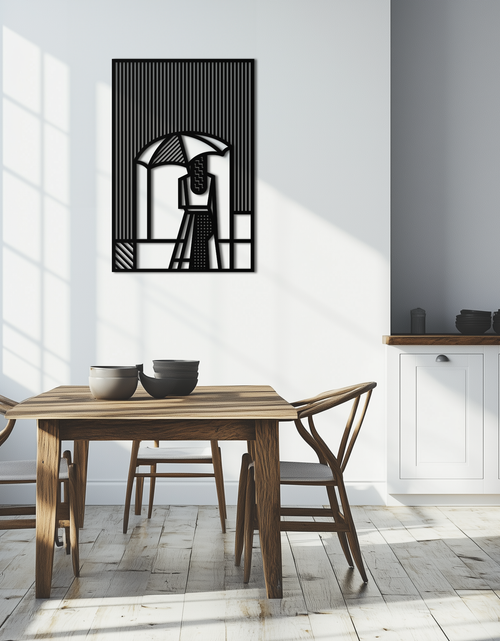 Load image into Gallery viewer, Woman with Umbrella Abstract Metal Wall Art – Modern Rainy Day Silhouette Steel Decor- KAF354
