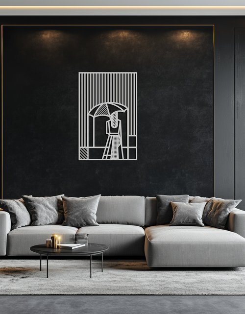 Load image into Gallery viewer, Woman with Umbrella Abstract Metal Wall Art – Modern Rainy Day Silhouette Steel Decor- KAF354
