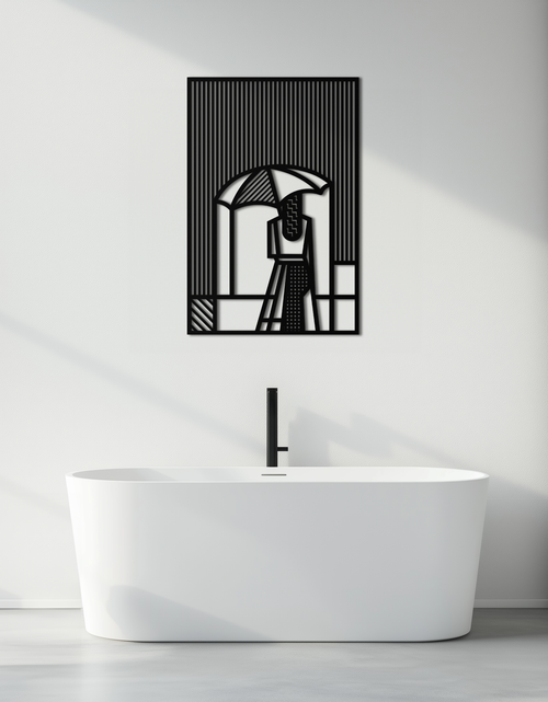 Load image into Gallery viewer, Woman with Umbrella Abstract Metal Wall Art – Modern Rainy Day Silhouette Steel Decor- KAF354
