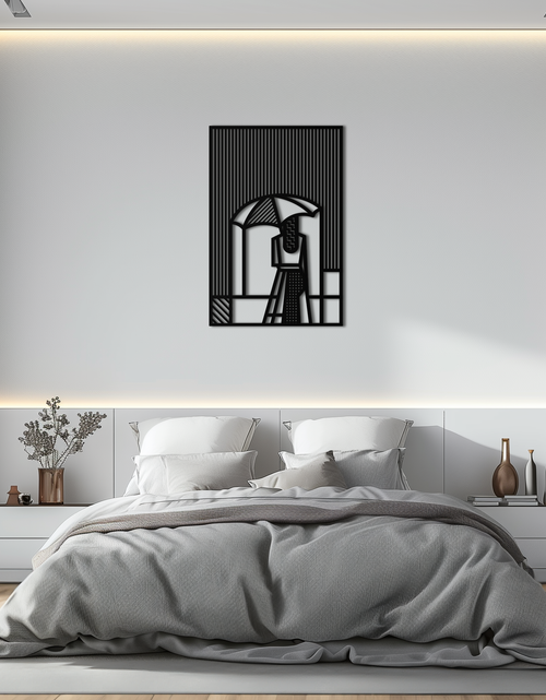 Load image into Gallery viewer, Woman with Umbrella Abstract Metal Wall Art – Modern Rainy Day Silhouette Steel Decor- KAF354
