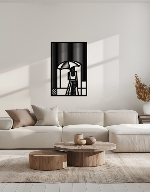 Load image into Gallery viewer, Woman with Umbrella Abstract Metal Wall Art – Modern Rainy Day Silhouette Steel Decor- KAF354
