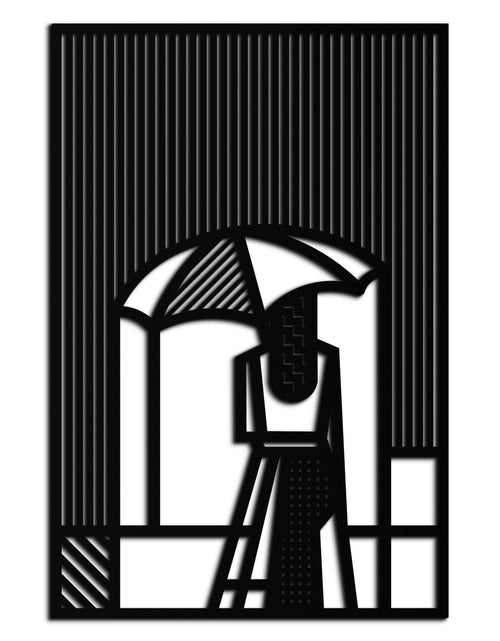Load image into Gallery viewer, Woman with Umbrella Abstract Metal Wall Art – Modern Rainy Day Silhouette Steel Decor- KAF354

