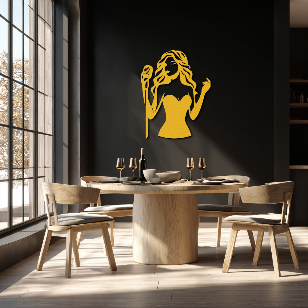 Jazz Singer Silhouette Metal Wall Art - Elegant Female Vocalist Decor - KAF355