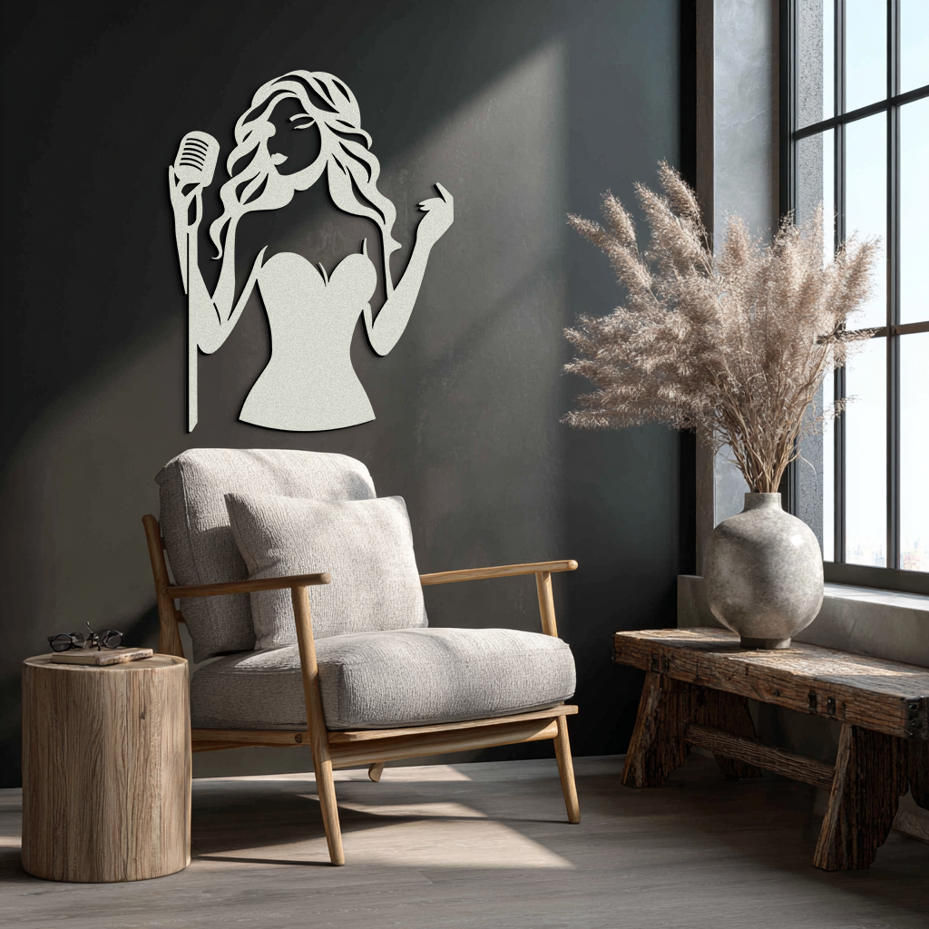 Jazz Singer Silhouette Metal Wall Art - Elegant Female Vocalist Decor - KAF355