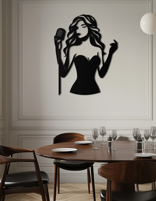Load image into Gallery viewer, Jazz Singer Silhouette Metal Wall Art - Elegant Female Vocalist Decor - KAF355
