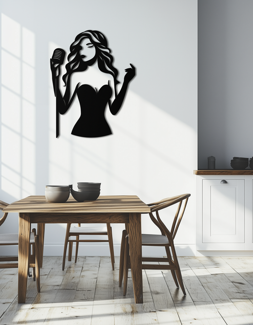 Load image into Gallery viewer, Jazz Singer Silhouette Metal Wall Art - Elegant Female Vocalist Decor - KAF355
