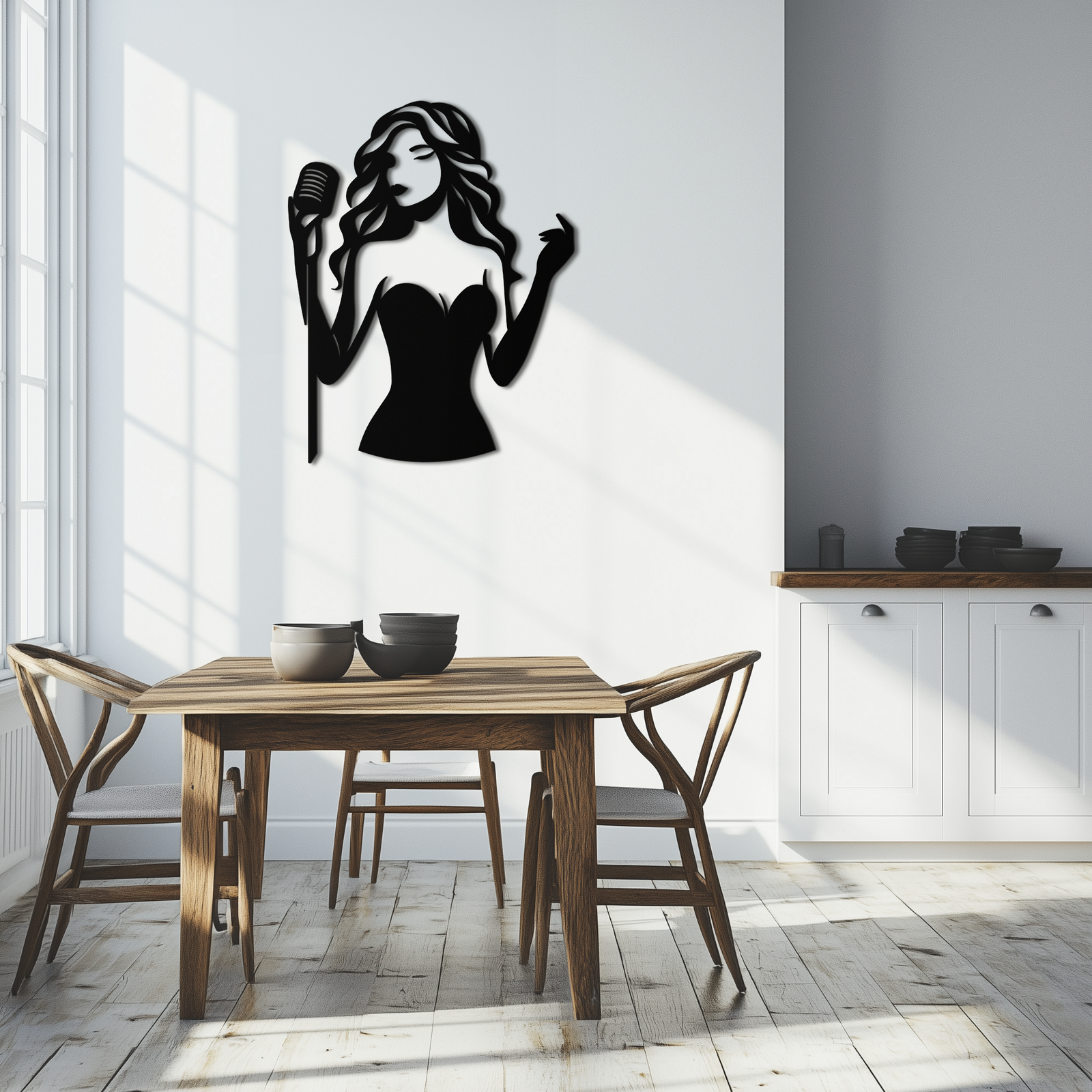 Jazz Singer Silhouette Metal Wall Art - Elegant Female Vocalist Decor - KAF355
