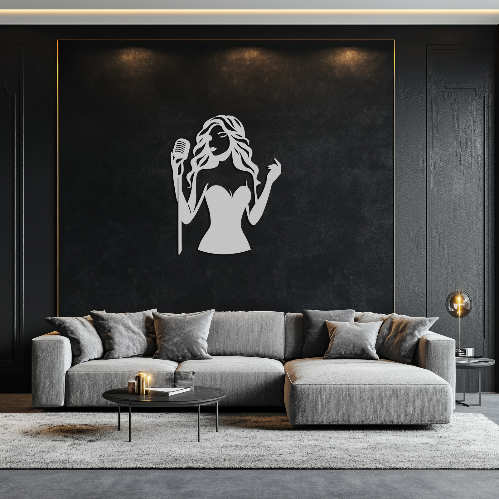 Jazz Singer Silhouette Metal Wall Art - Elegant Female Vocalist Decor - KAF355