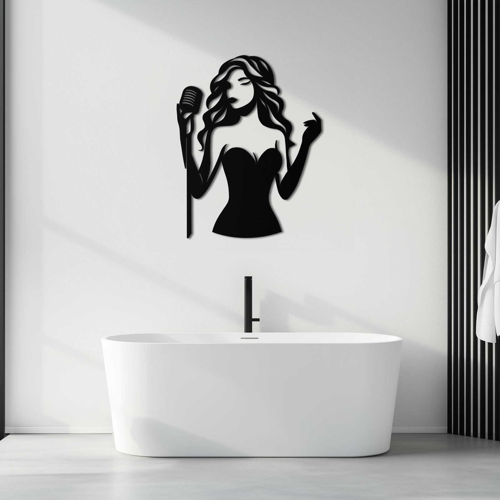 Jazz Singer Silhouette Metal Wall Art - Elegant Female Vocalist Decor - KAF355