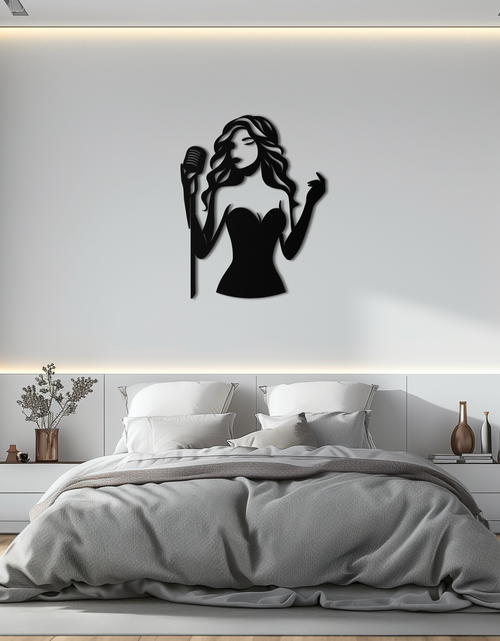 Load image into Gallery viewer, Jazz Singer Silhouette Metal Wall Art - Elegant Female Vocalist Decor - KAF355
