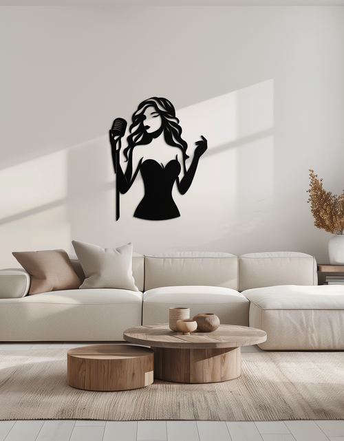 Load image into Gallery viewer, Jazz Singer Silhouette Metal Wall Art - Elegant Female Vocalist Decor - KAF355

