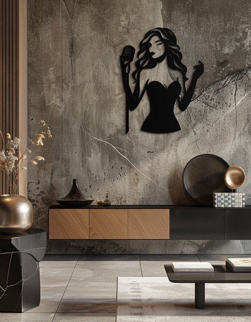 Load image into Gallery viewer, Jazz Singer Silhouette Metal Wall Art - Elegant Female Vocalist Decor - KAF355
