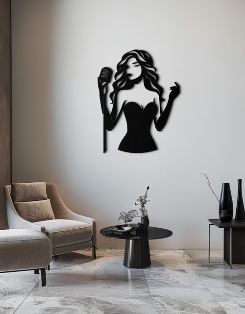 Load image into Gallery viewer, Jazz Singer Silhouette Metal Wall Art - Elegant Female Vocalist Decor - KAF355
