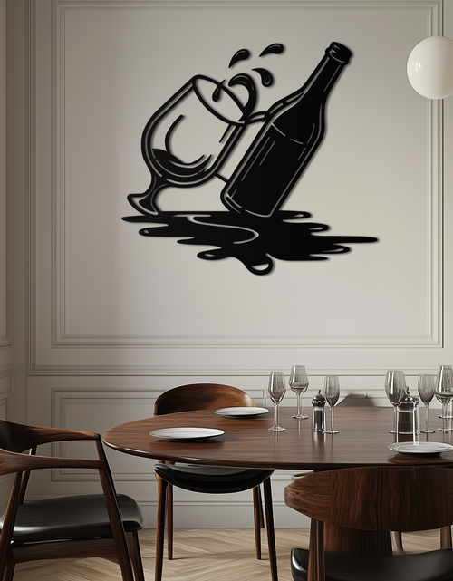 Load image into Gallery viewer, Wine Bottle and Glass Metal Wall Art – Modern Bar Decor with Splash Effect for Kitchen or Lounge Spaces- KAF356
