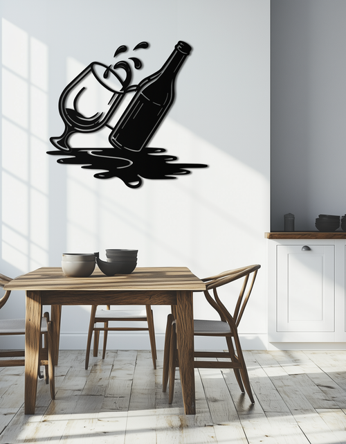 Load image into Gallery viewer, Wine Bottle and Glass Metal Wall Art – Modern Bar Decor with Splash Effect for Kitchen or Lounge Spaces- KAF356
