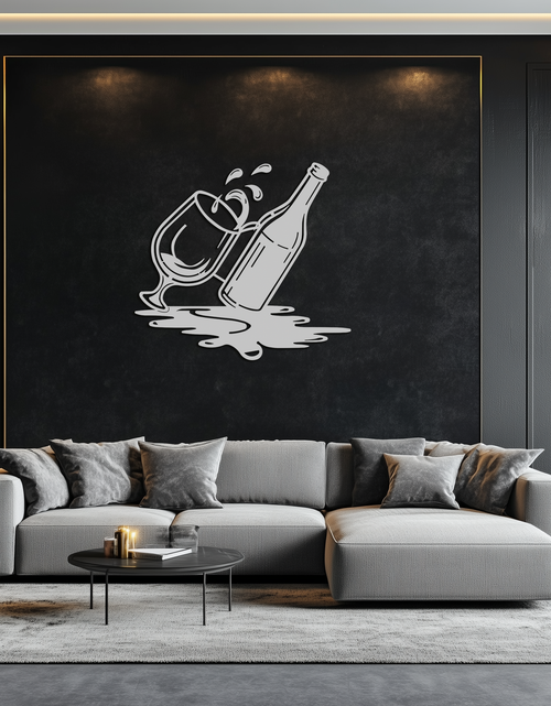 Load image into Gallery viewer, Wine Bottle and Glass Metal Wall Art – Modern Bar Decor with Splash Effect for Kitchen or Lounge Spaces- KAF356
