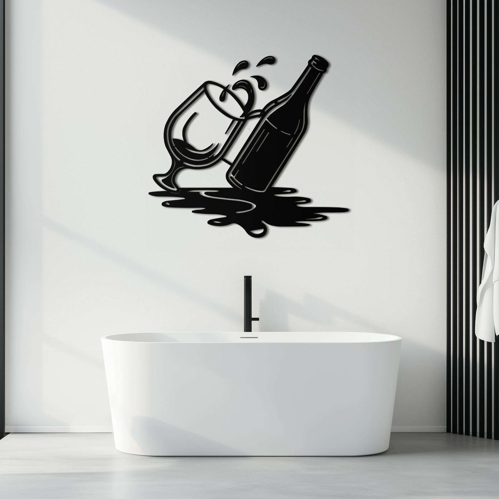 Wine Bottle and Glass Metal Wall Art – Modern Bar Decor with Splash Effect for Kitchen or Lounge Spaces- KAF356