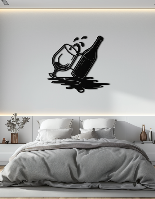 Load image into Gallery viewer, Wine Bottle and Glass Metal Wall Art – Modern Bar Decor with Splash Effect for Kitchen or Lounge Spaces- KAF356

